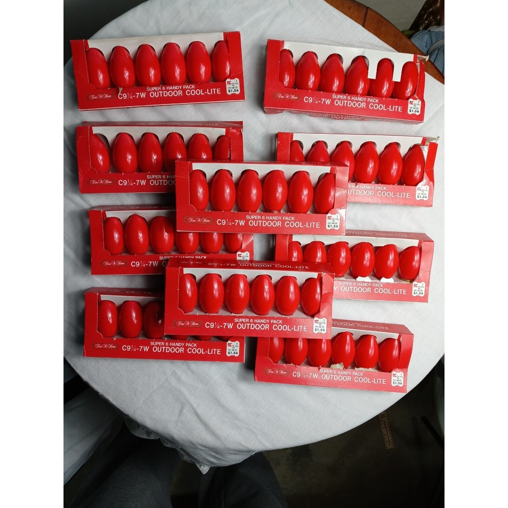 60 Vintage Christmas Replacement Lights C 9 1/4 120 Volt Lamps‎ Bulbs Red/Rose